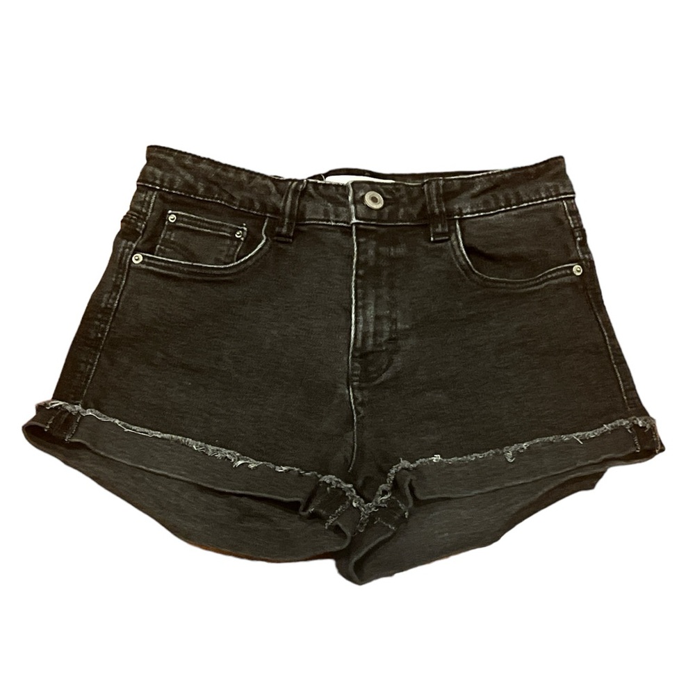 Zara Black Cuffed Raw Hem Jean Shorts